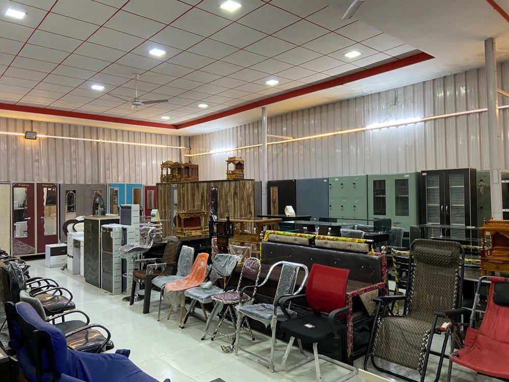 Wide view of furniture aisles in the showroom