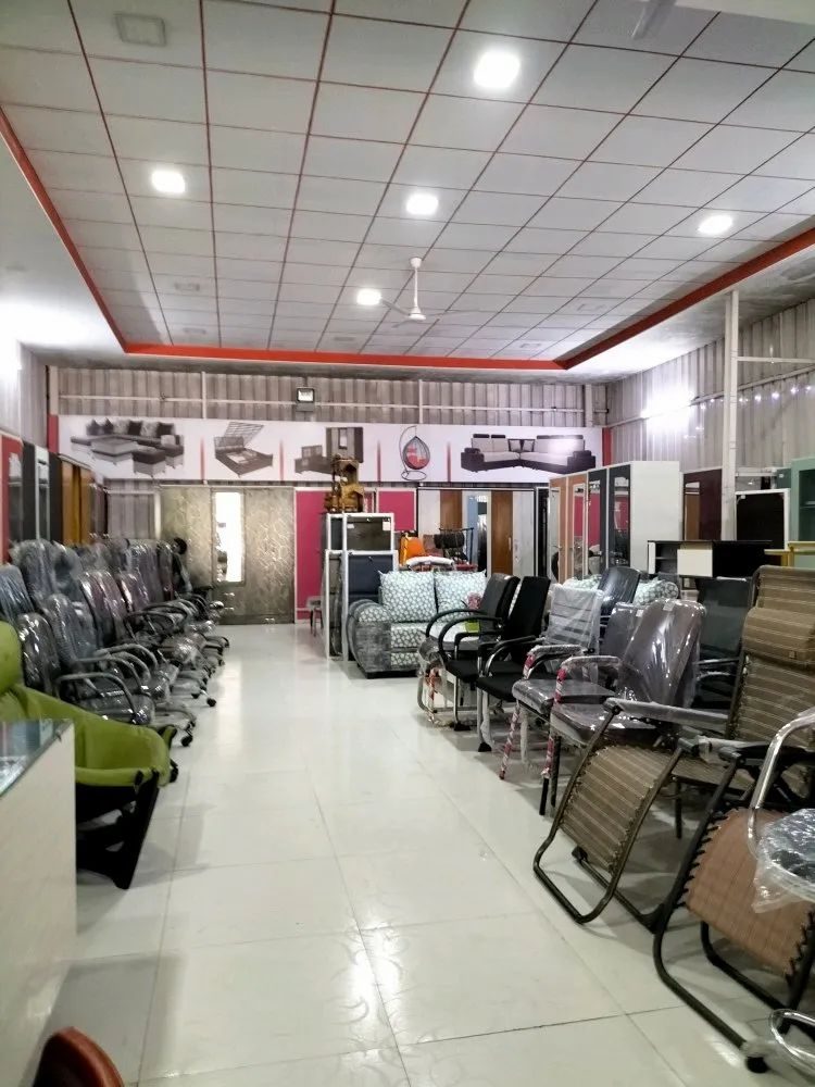 Wide view of the Rajdhani Furniture World showroom floor