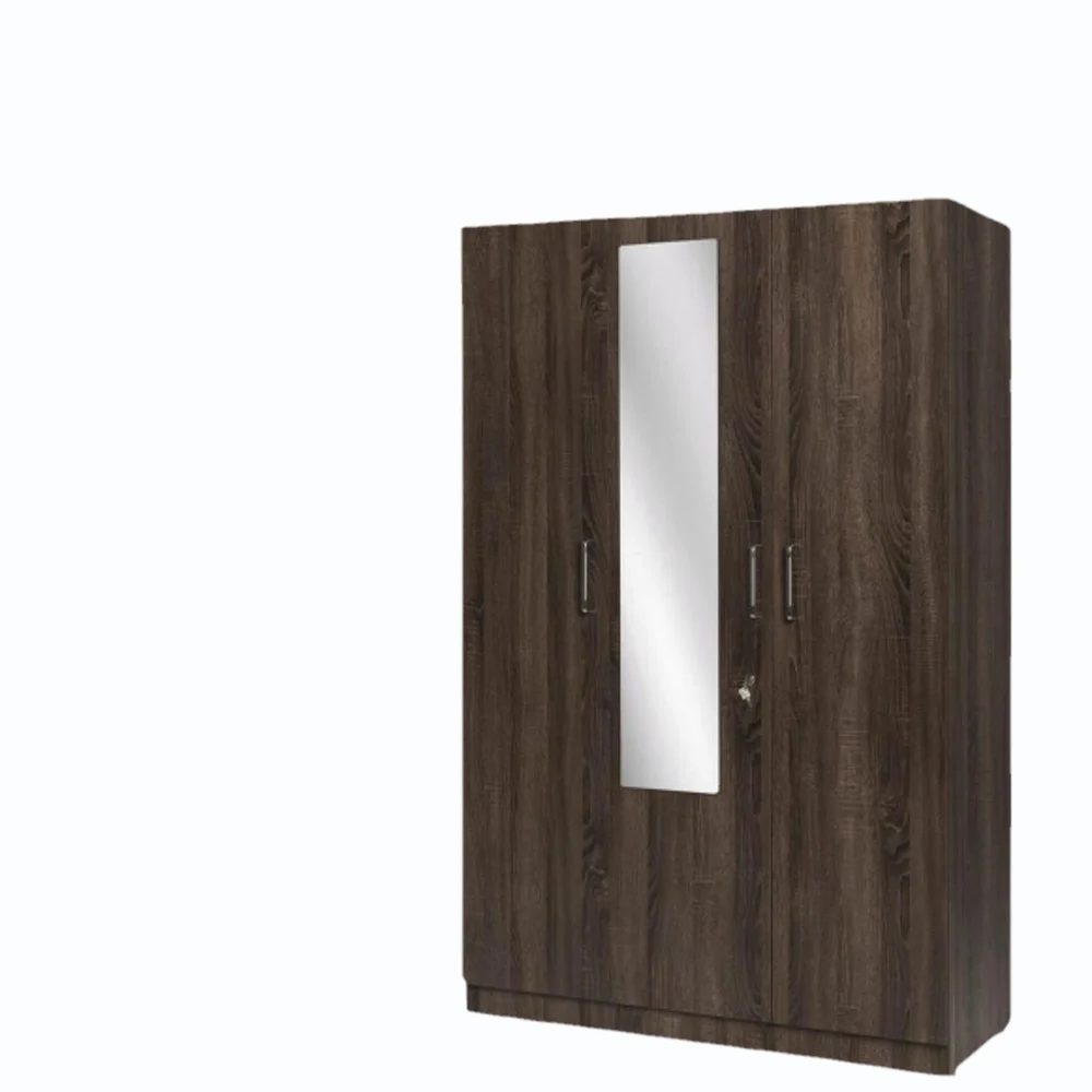 Three-door mirrored wooden wardrobe